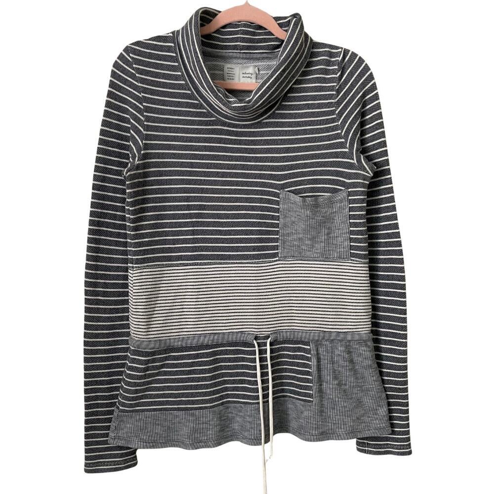Anthropologie Saturday Sunday Sweater Womens Small Gray Striped Cowl Neck‎ Knit